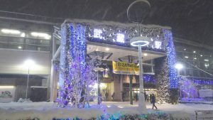 雪中のイルミネーション